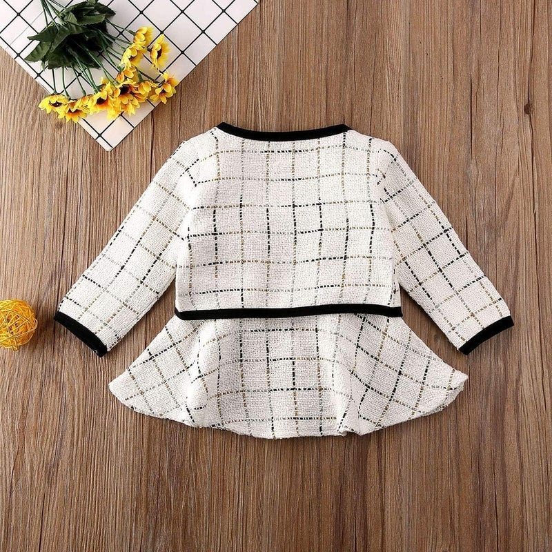 BOIZONTY Toddler Kids Baby Girls Plaid Skirt Set Cardigan Jacket Coat + Tutu Dress Set Long Sleeve Outfits Fall Outfit Set (Zip Up White, 2-3 Years) - Image 3